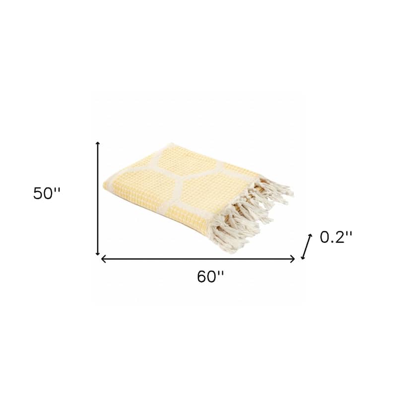 60" X 50" Yellow Woven Cotton Geometric Throw Blanket with Fringe