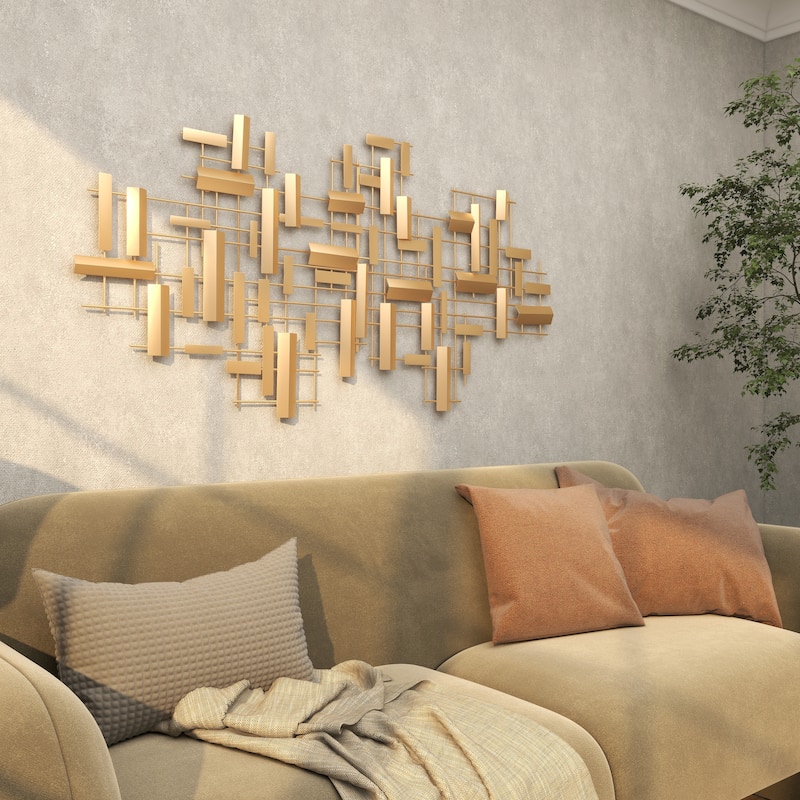 Metal Geometric 3D Stripes Home Wall Decor - Gold or Black - CosmoLiving by Cosmopolitan