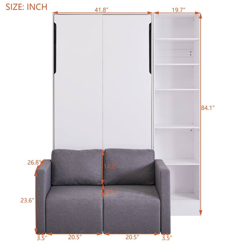 Modern Design Versatile Murphy Bed with Integrated Floor-Level Storage Cubbies,Sofa and Shelves for Bedroom