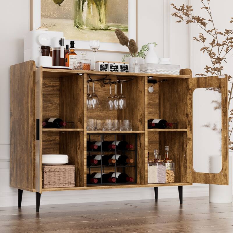 Modern Farmhouse Bar Cabinet with Charge Station and LED Light