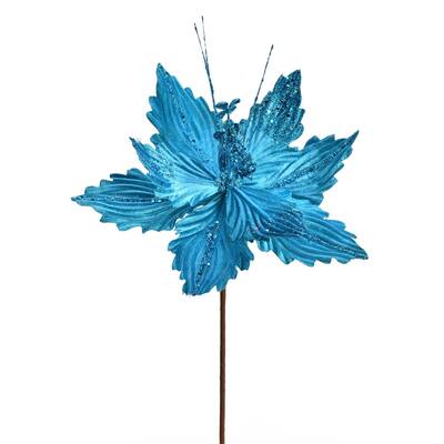 Vickerman 12" x 16" Turquoise Poinsettia Artificial Christmas Spray. Includes 6 sprays per pack.