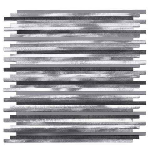 TileGen. Staight 0.3" x 12" Aluminum Metal Tile in Silver/Gray Wall Tile (10 sheets/9.8sqft.)