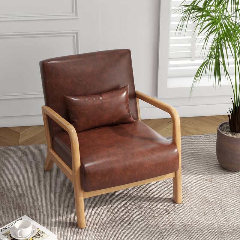 Mid Century Solid Wood Upholstered Accent Chair