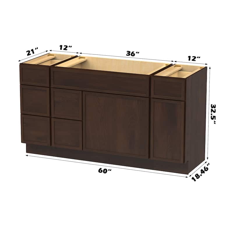 Vanity Art 60" Birch Freestanding Bathroom Vanity Cabinet without Top