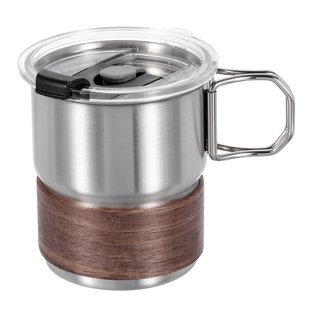 304 Stainless Steel Cups with Handle & Sleeves & Lid, 10oz Double Wall Water Cup - Silver