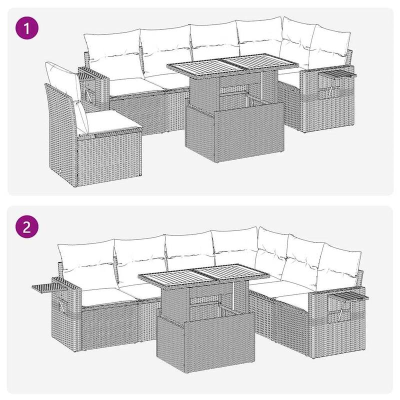 vidaXL Patio Sofa Set with Cushions Modular Lounge Set 7 Piece Poly Rattan - 21.7 x 24.4 x 27.2