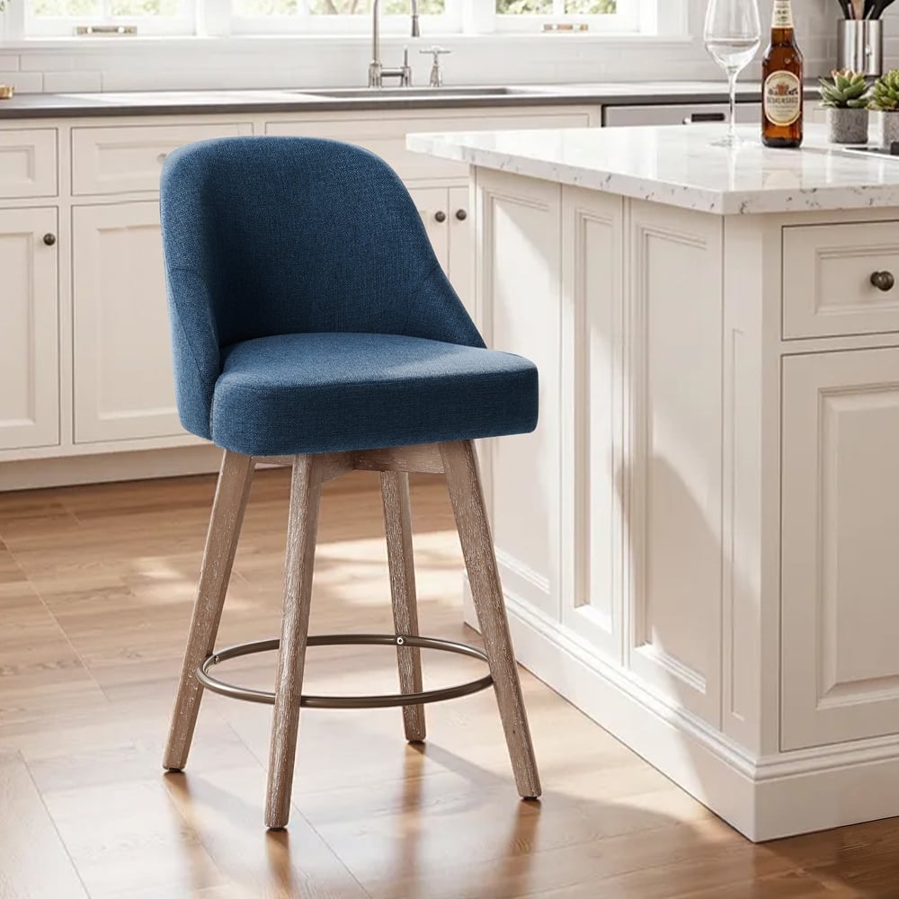 26" Upholstered Counter Height Swivel Bar Stool, Counter Stools with Solid Wood Legs - 39.37"H x 22.44"D x 21.65"W