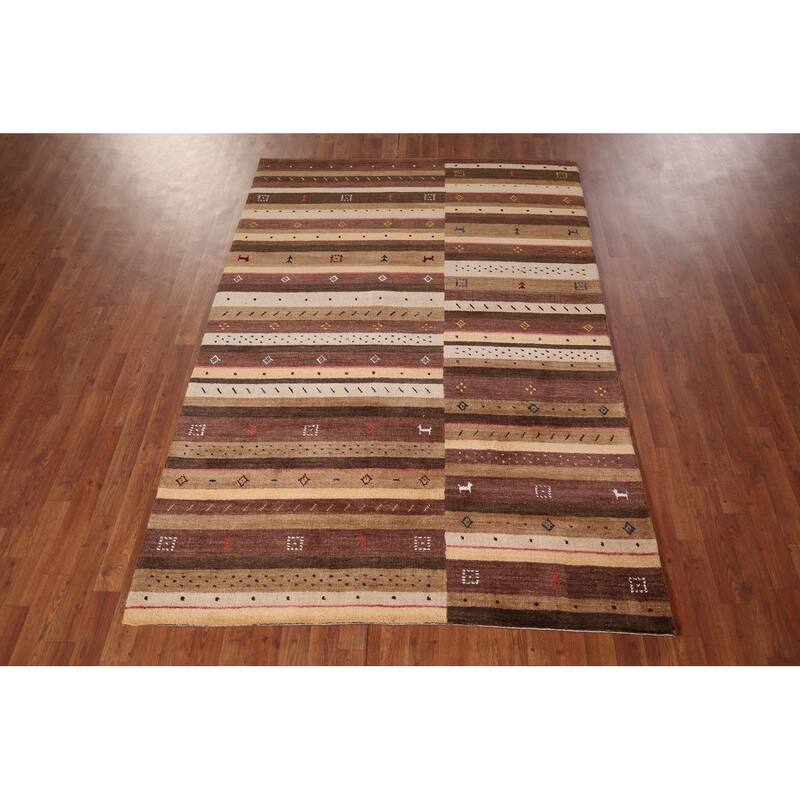 Tribal Striped Gabbeh Indian Area Rug Hand-Knotted Wool Carpet - 5'3"x 7'9"