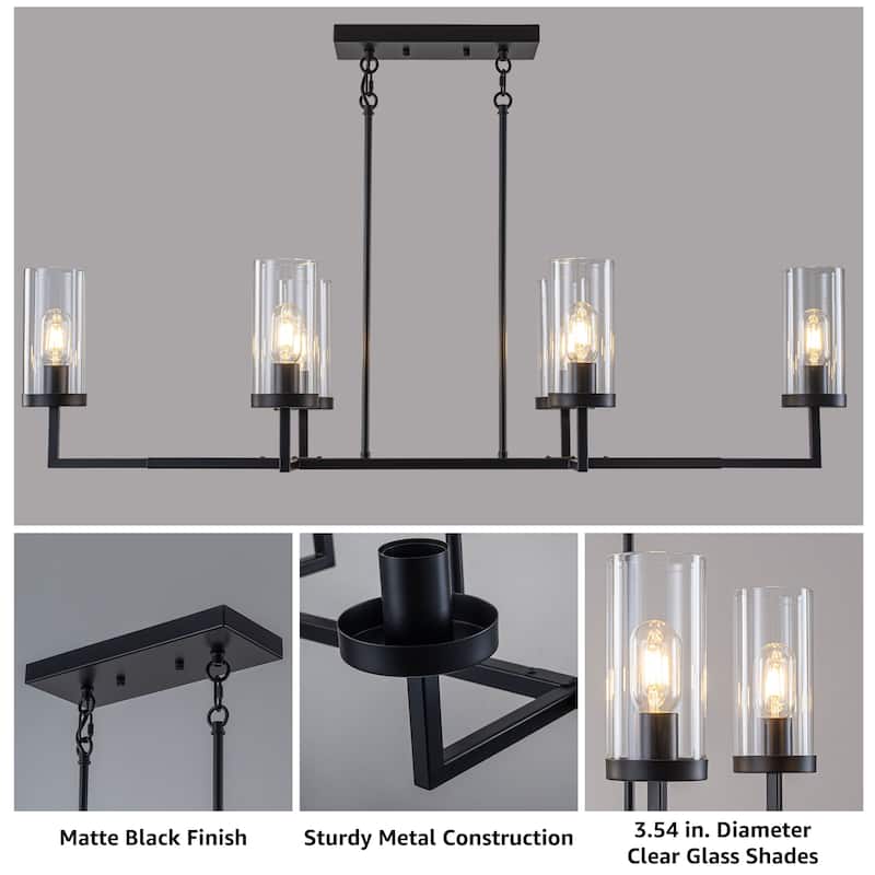 Starsky 6-Light Farmhouse Linear Pendant Light with Double-Row Glass Shades