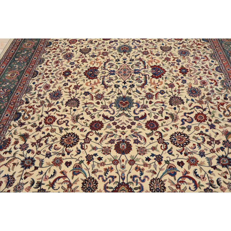 9x12 Hand Knotted Wool Ivory Kashaan Medallion Traditional Oriental Area Rug - 9' x 12'