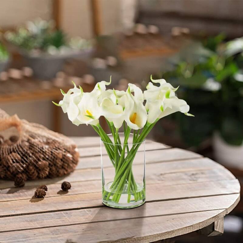Enova Home 20 Pieces Real Touch Faux Calla Lily Artificial Flowers in Vase with Faux Water for Dining Table Decor, Wedding Event