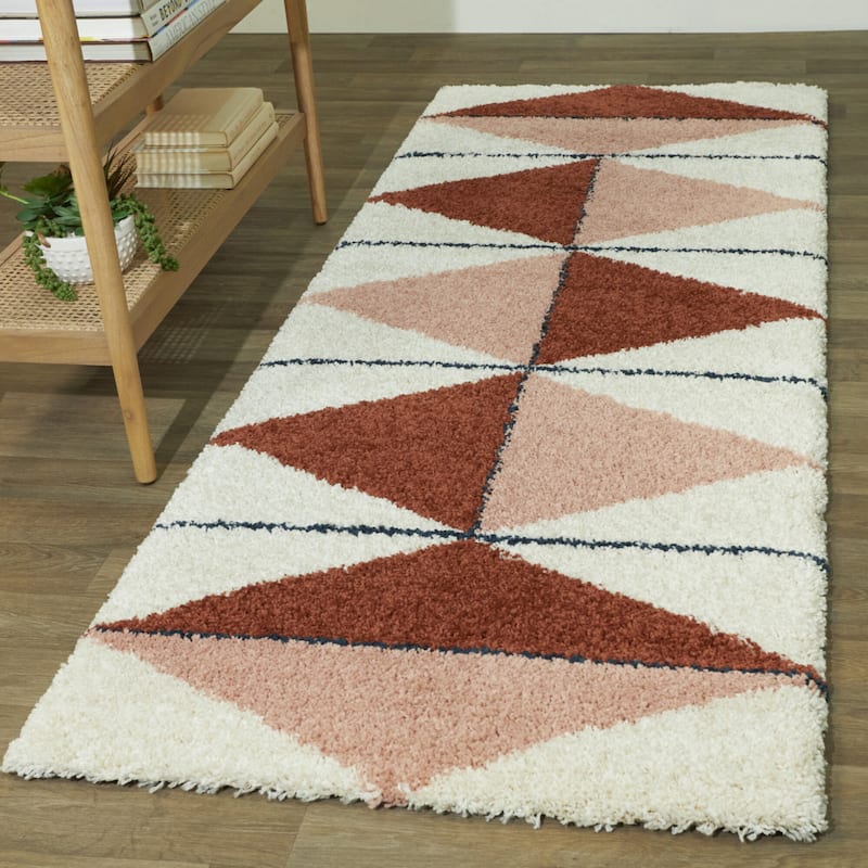 Balta Levine Modern Geometric Shag Area Rug - 2'2" x 7' Runner - Burnt Orange