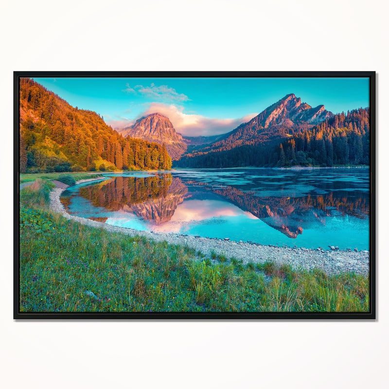 Designart "Beautiful Swiss Lake Obersee" Landscape Photography Framed Canvas Print