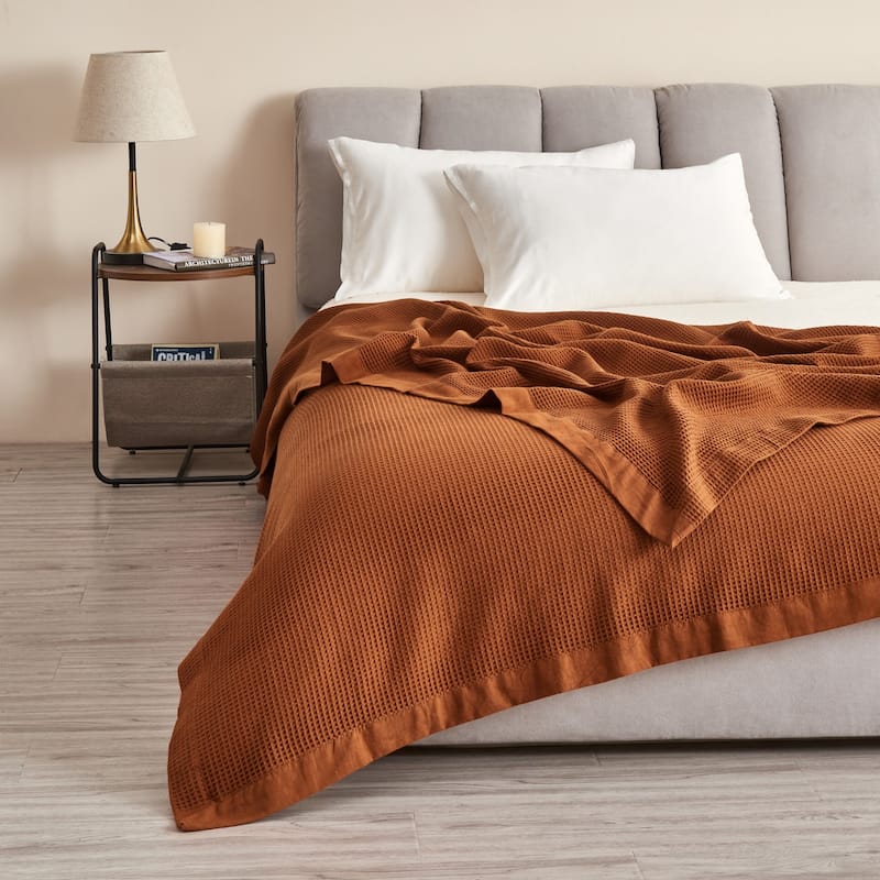 Luxurious 100% Cotton Soft Waffle Weave Knit Blanket - Twin - Terracotta