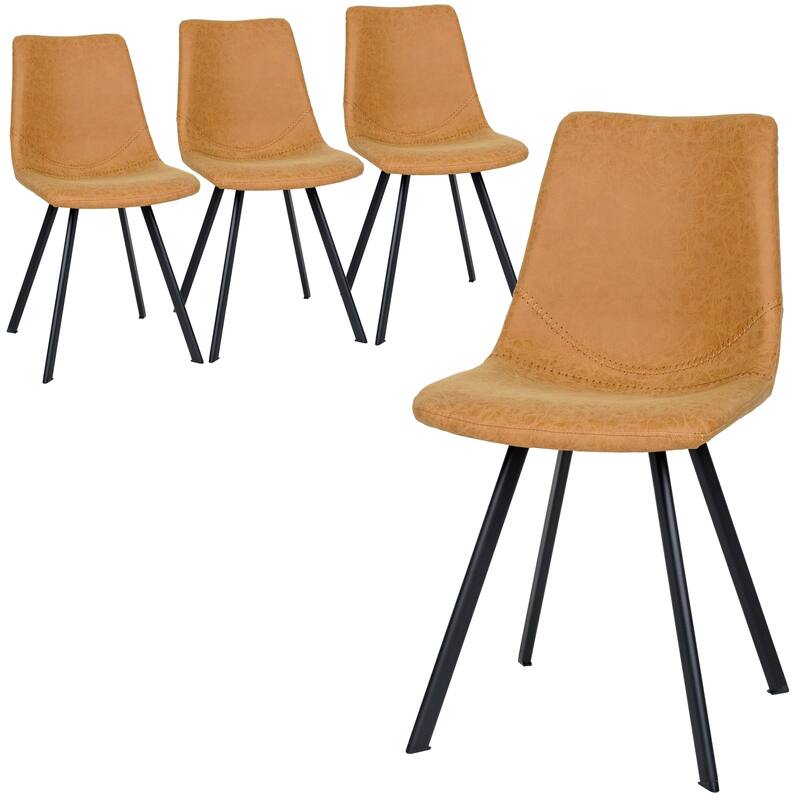 Markley Modern PU Leather Upholstered Ergonomic Mid-Back Accent Chair with Metal Legs Set of 4 - Light Brown