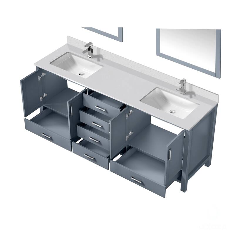 Jacques White Bath Vanity, Cultured Marble Top, Faucet Set and Mirror