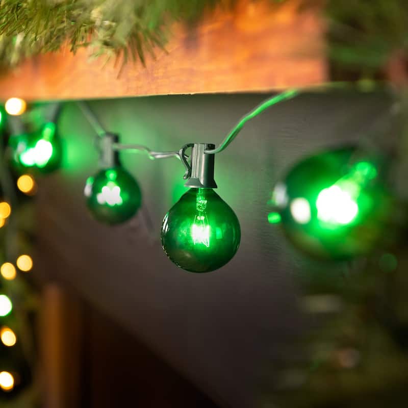 10-Count G50 Globe Christmas Patio Lights- 9ft Green Wire - 9'