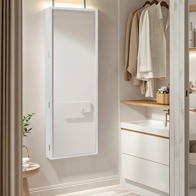 Javlergo Hanging Mirrored Jewelry Cabinet Wall/Door Mounted Lockable Armoire Organizer
