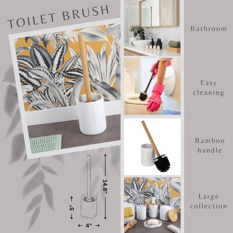 Chic Matte Toilet Brush Holder Set with Natural Bamboo Handle - 4 L x 4 W x 14.8 H