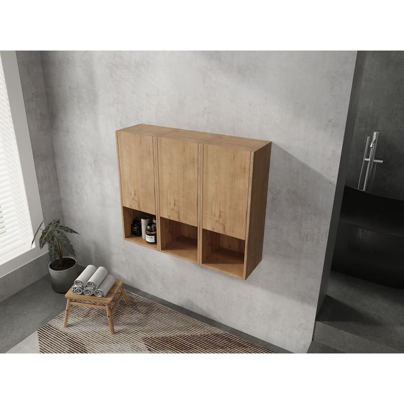 Wall Mounted Bathroom Side Cabinet with Reversible Door, Floating Storage Cabinet with Open Shelves