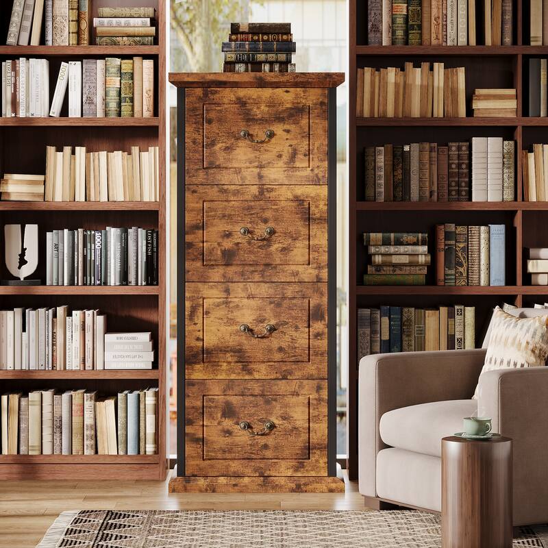 Wood Vertical Narrow Tall File Filing Cabinet with 4-Drawer for A4