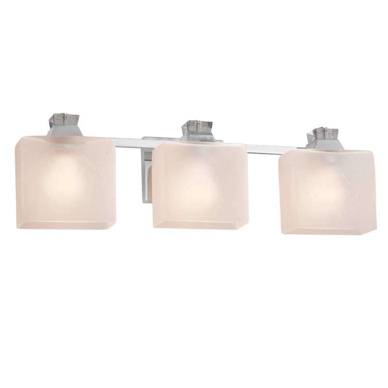 Justice Design Fusion Ardent 3-light Polished Chrome Bath Bar, Frosted Crackle Rectangle Shade