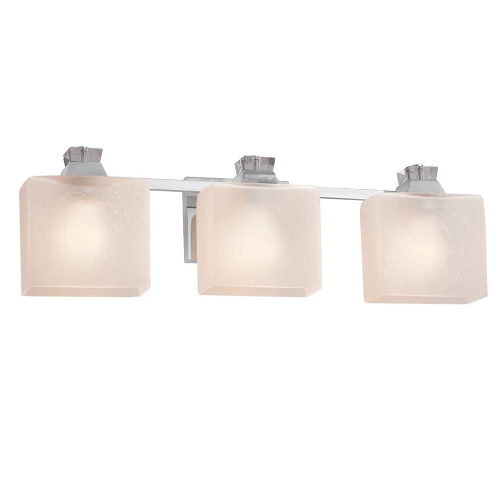 Justice Design Fusion Ardent 3-light Polished Chrome Bath Bar, Frosted Crackle Rectangle Shade