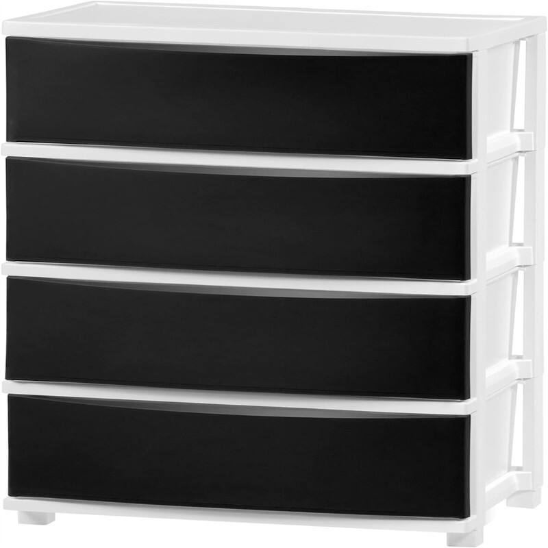 4 Drawer Wide Storage Drawer - White/Black