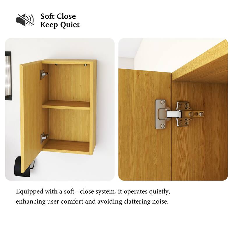 Wall Mounted Bathroom Cabinet with Door and Shelves in Oak