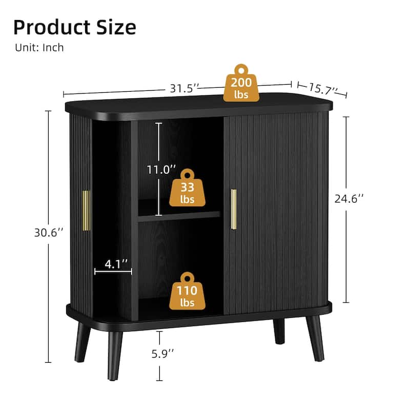 31" Sideboard Buffet Cabinet with 2 Sliding Tambour Doors and Adjustable Shelves