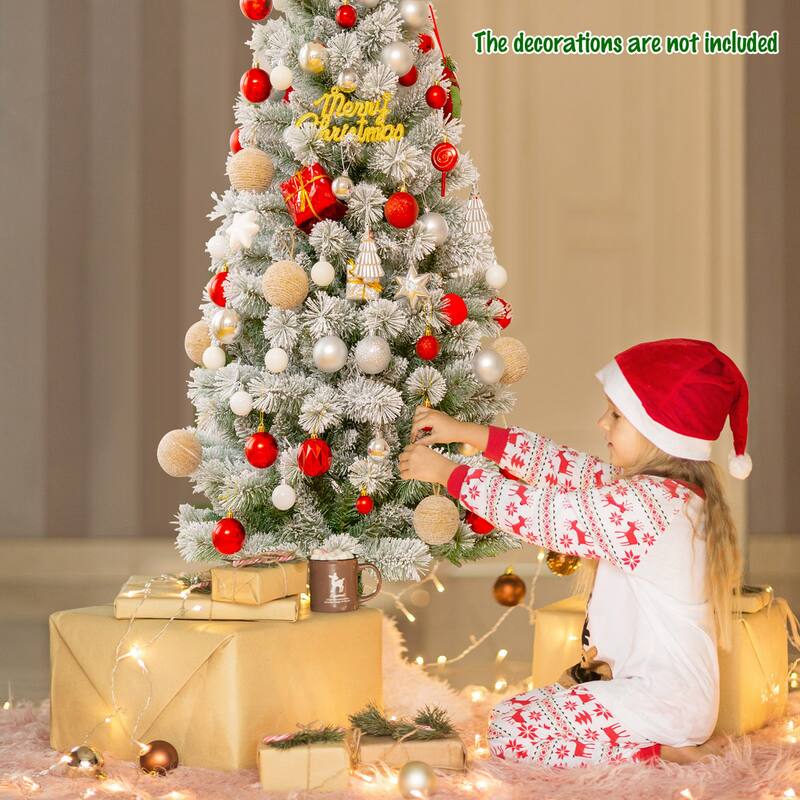 Gymax 5/6/7.5/8 ft Pre-lit Snow Flocked Artificial Christmas Tree w/