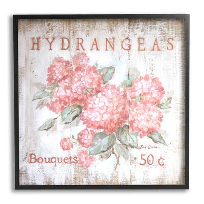 Stupell Pink Hydrangeas Florals Vintage Farmhouse Advertisement Flower Bouquets Framed Wall Art