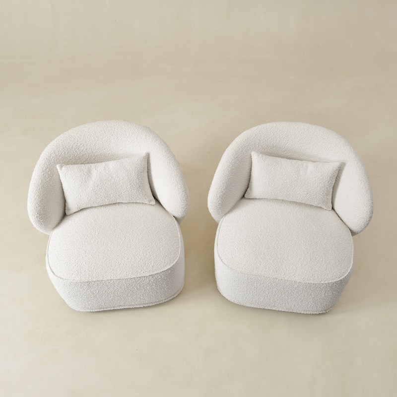 KINWELL 33" W Sherpa Boucle Upholstered Accent Swivel Chair (Set of 2)
