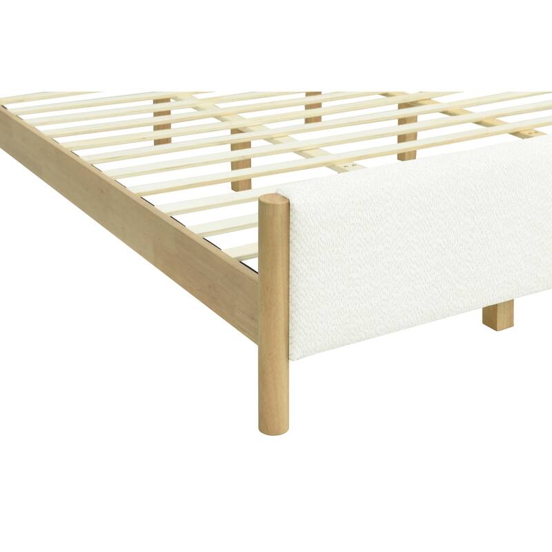 Roomfitters White Boucle Upholstered Bed with Rubberwood Legs, Modern Platform
