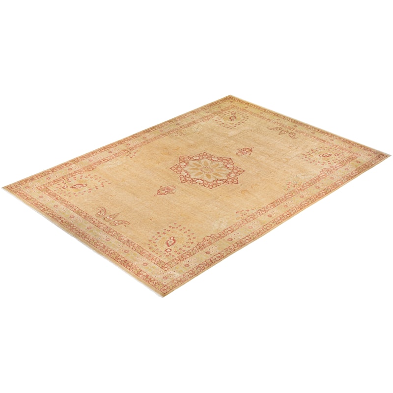Overton Hand Knotted Wool Vintage Inspired Traditional Mogul Yellow Area Rug - 12' 2" x 17' 6"