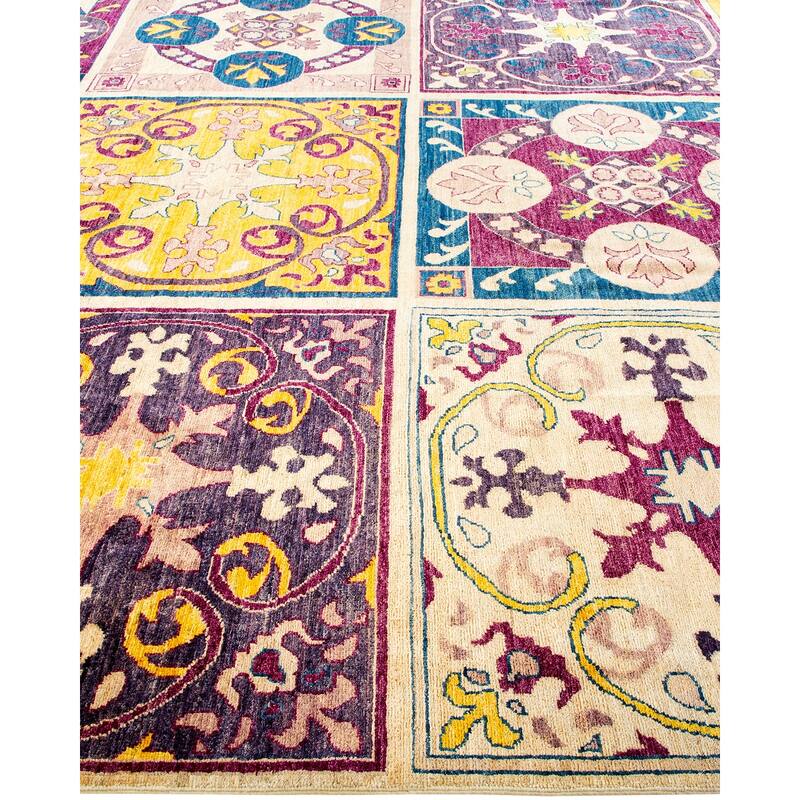 Overton Hand Knotted Wool Contemporary Patchwork Ivory Area Rug - 9' x 12'