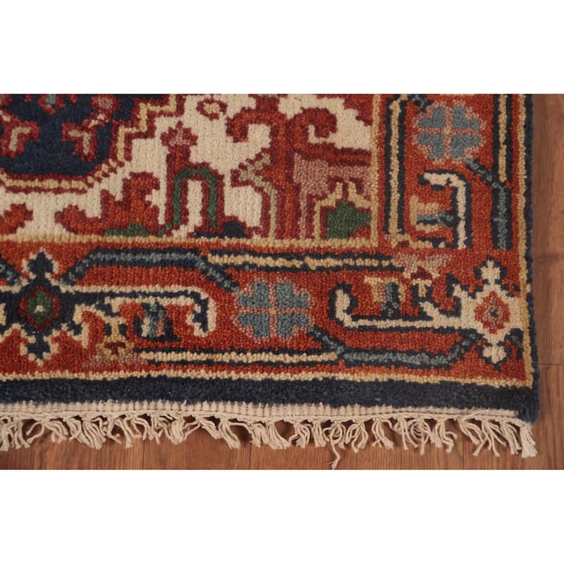 Navy Blue Heriz Serapi Runner Rug Hand-Knotted Wool Carpet - 2'7"x 9'10"