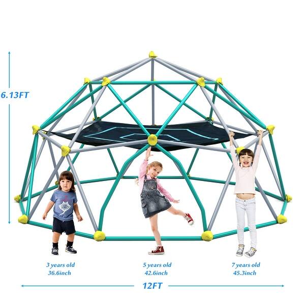 12ft Geometric Dome Climber Play Center, Kids Climbing Dome Tower with Hammock, Rust & UV Resistant Steel Supporting 1000 LBS