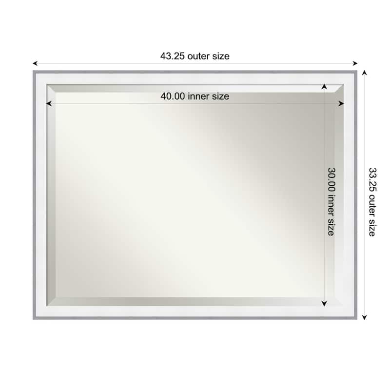 Maya Beveled Framed Bathroom Vanity Wall Mirror - 43 x 33 in - Maya White Silver
