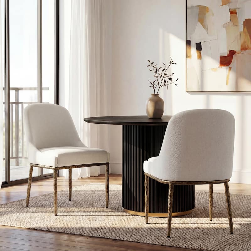 Christopher Knight Home - Ameson Modern Upholstered Dining Chairs with Hammered Metal Legs & Padded Seat, Set of 2 - Set of 2 - Forged Brass+Beige
