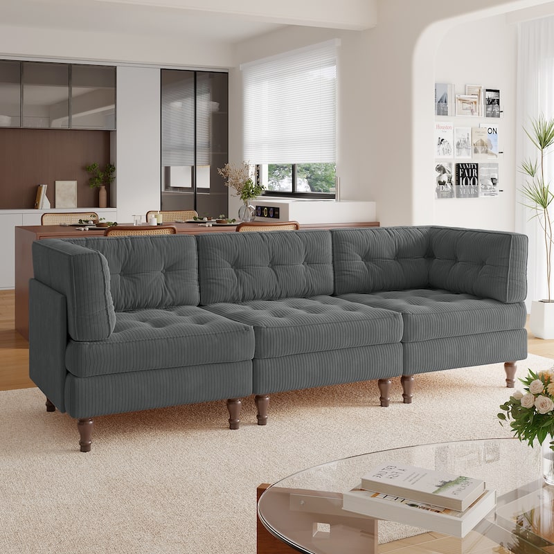 Madison Oversized Upholstered Corduroy Modular Sectional Sofa - Grey-3 Piece Type1