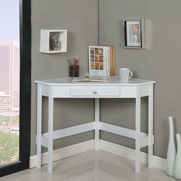 Shop Contemporary Wood 1 Drawer Corner Desk Overstock 9367715 Small white desk with drawers • fuzzy doll. overstock com