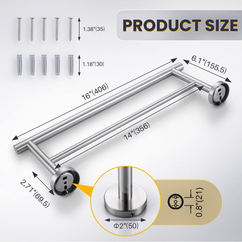 WOWOW Wall Mounted Stainless Steel Double Towel Bar