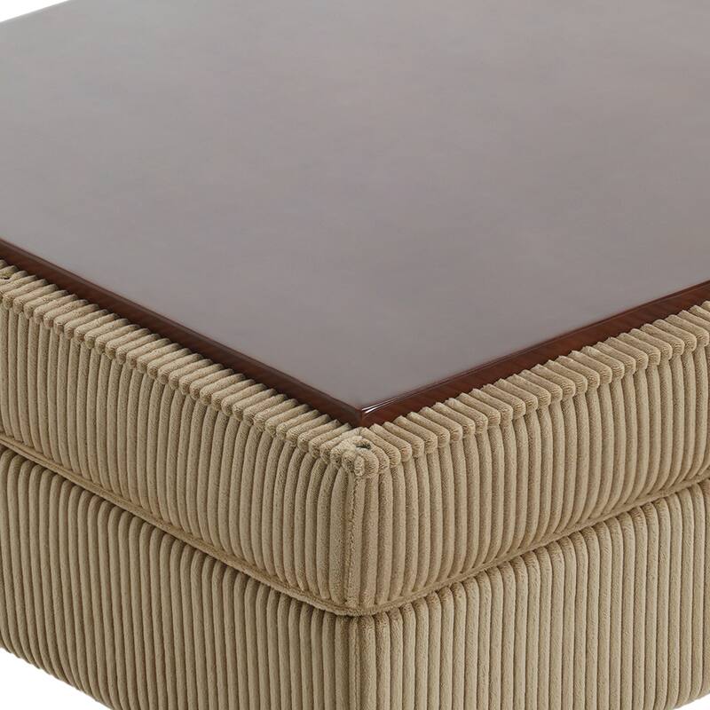31.78" W Oversized Square Upholstered Storage Ottoman with Wooden Tray