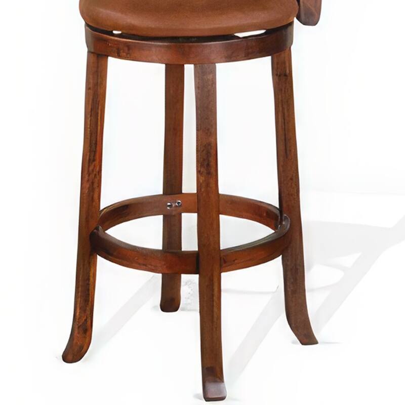 Odel Swivel Barstool Chair Set of 2, Brown Faux Leather, Dark Mahogany