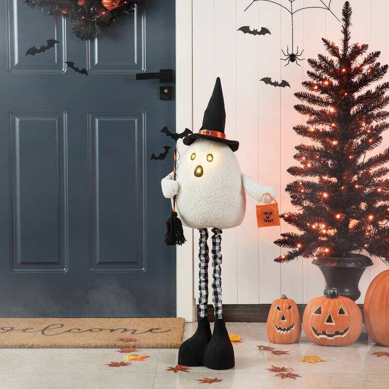 Glitzhome 38"H Lighted Halloween Fabric Standing Ghost Decor w/ Telescoping Legs