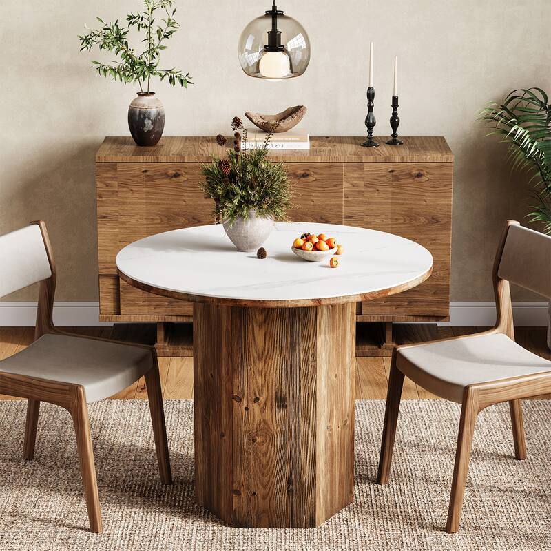 Farmhouse Solid Wood Small Round Dining Table for Kitchen Dining Room - 31.5" D x 31.5" W x 29.5" H