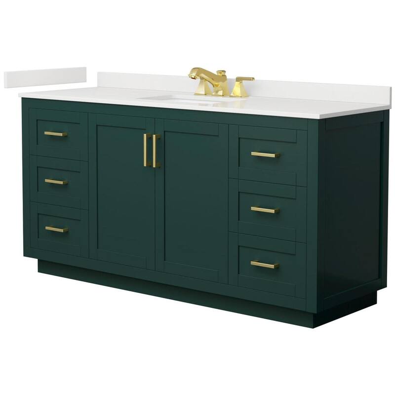 Wyndham Collection WCF292966S-QTZ-US3MXX Miranda 66" Free Standing - Green / White Quartz Top / Brushed Gold Hardware