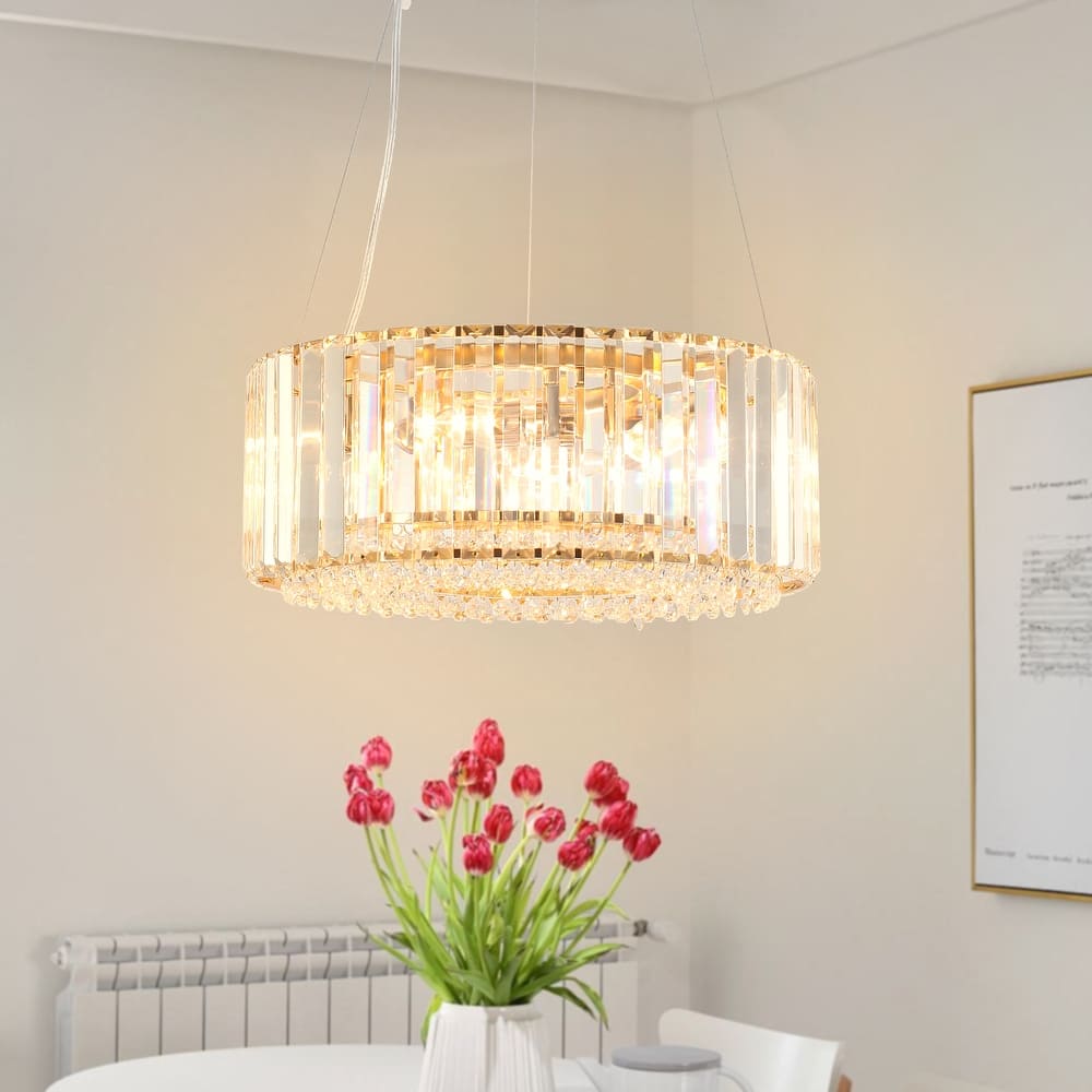 5-Light Modern Pendant Design Crystal Hanging Linear Chandelier Lighting for Dining Room Kitchen Island