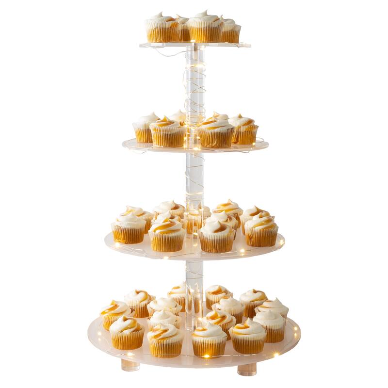4-Tier Cupcake Stand Round Acrylic Display Stand with LED Lights by Great Northern Party - Clear - 1 Piece